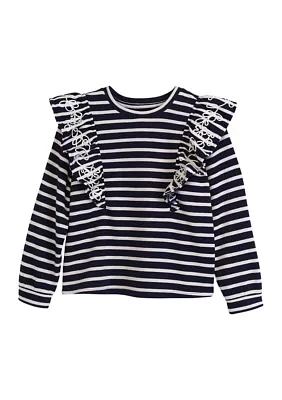 Girls 4-6x Long Sleeve Ruffle Front Yarn Dyed Sweatshirt