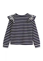 Girls 4-6x Long Sleeve Ruffle Front Yarn Dyed Sweatshirt