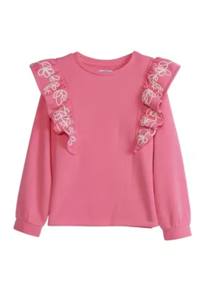 Girls 4-6x Long Sleeve Ruffle Front Sweatshirt