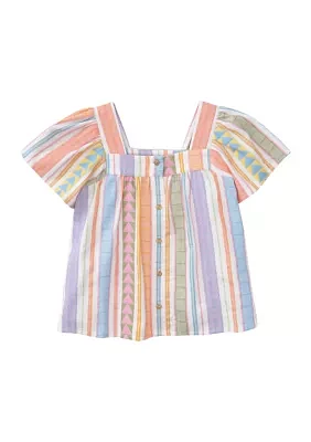 Girls 4-6x Jacquard Button Front Top