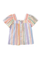 Girls 4-6x Jacquard Button Front Top