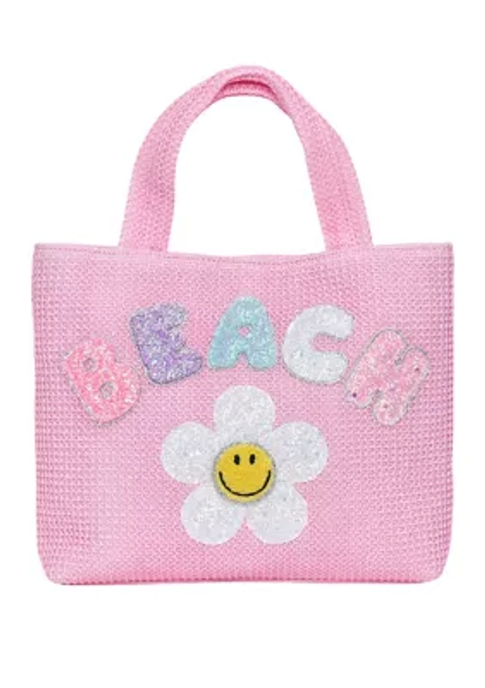 Girls Beach Daisy Straw Tote Bag