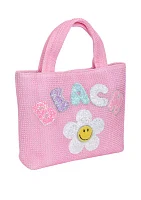 Girls Beach Daisy Straw Tote Bag