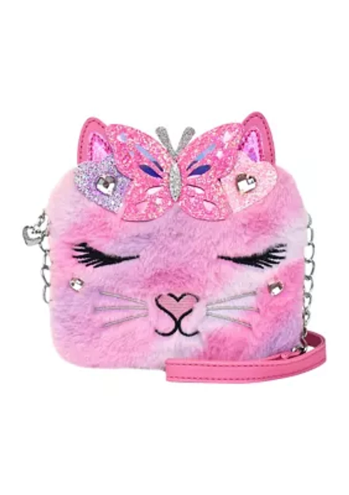 Girls Bella Butterfly Hearts Tiara Faux Fur Crossbody