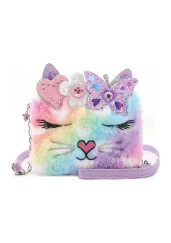 Girls Bella Heart Plush Butterfly Faux Fur Crossbody Bag