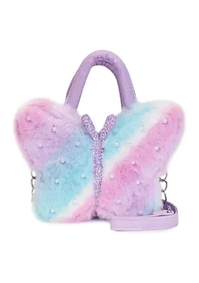 Girls Faux Fur Pearl Butterfly Crossbody Bag