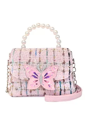 Girls Tweed Butterfly Crossbody Bag