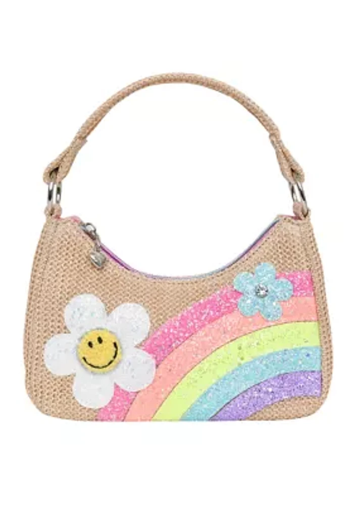 Girls Daisy Rainbow Straw Mini Shoulder Bag