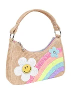 Girls Daisy Rainbow Straw Mini Shoulder Bag