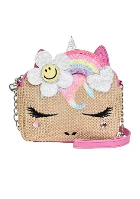 Girls Daisy Rainbow Straw Crossbody Bag