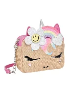 Girls Daisy Rainbow Straw Crossbody Bag