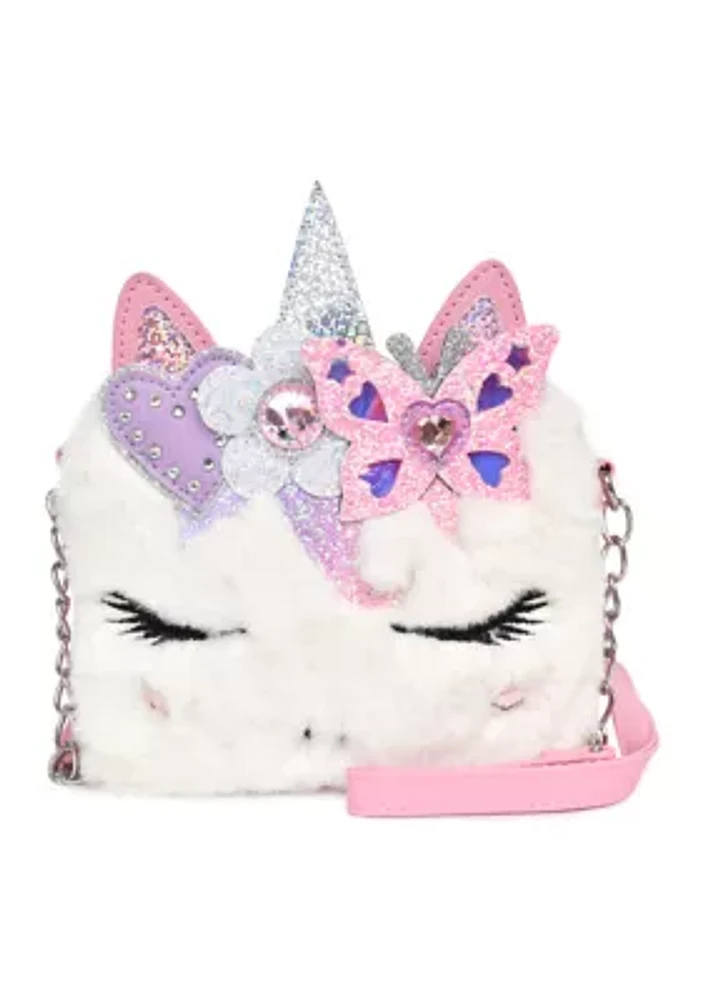 Girls Heart Flower Butterfly Crown Faux Fur Crossbody