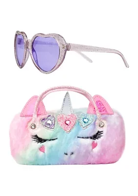 Girls Ombré Hearts Sunglasses with Purse