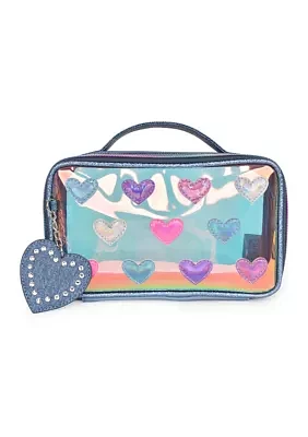 Heart Printed Clear Pouch with Denim Heart Charm