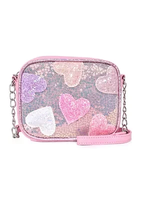 Girls Heart Printed Sequin Crossbody Bag