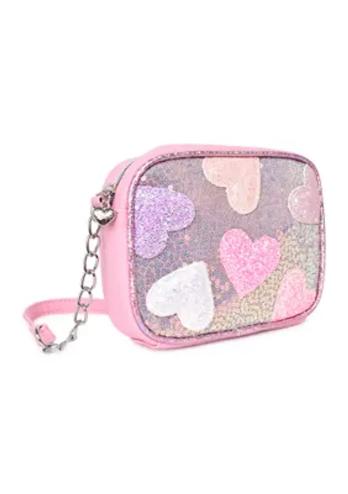 Girls Heart Printed Sequin Crossbody Bag