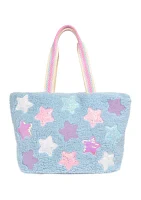 Glitter and Sequin Stars Teddy Plush Tote Bag