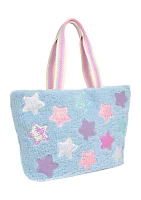 Glitter and Sequin Stars Teddy Plush Tote Bag