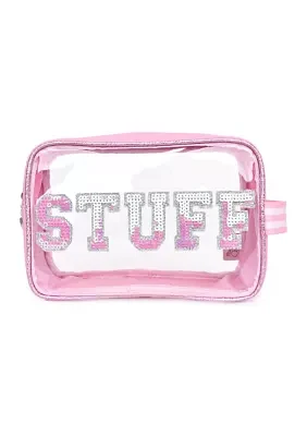 Girls Stuff Sequin Varsity Letter Clear Pouch