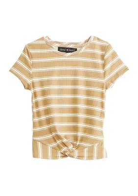 Girls 4-6x Short Sleeve Ribbed Twist Front T-Shirt