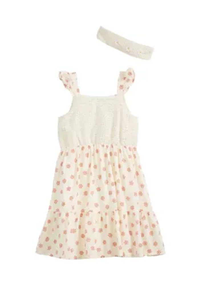 Girls 7-16 Crochet Dress with Headband