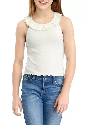 Girls 7-16 Ribbed Top with Ruffle Bib