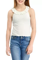 Girls 7-16 Ribbed Top with Ruffle Bib