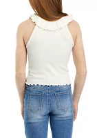 Girls 7-16 Ribbed Top with Ruffle Bib