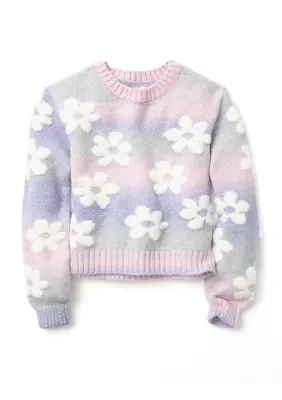 Girls 4-6x Ombré Flowers Crew Neck Sweater