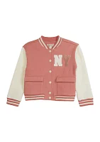 Girls 4-6x French Terry Varsity Bomber Jacket