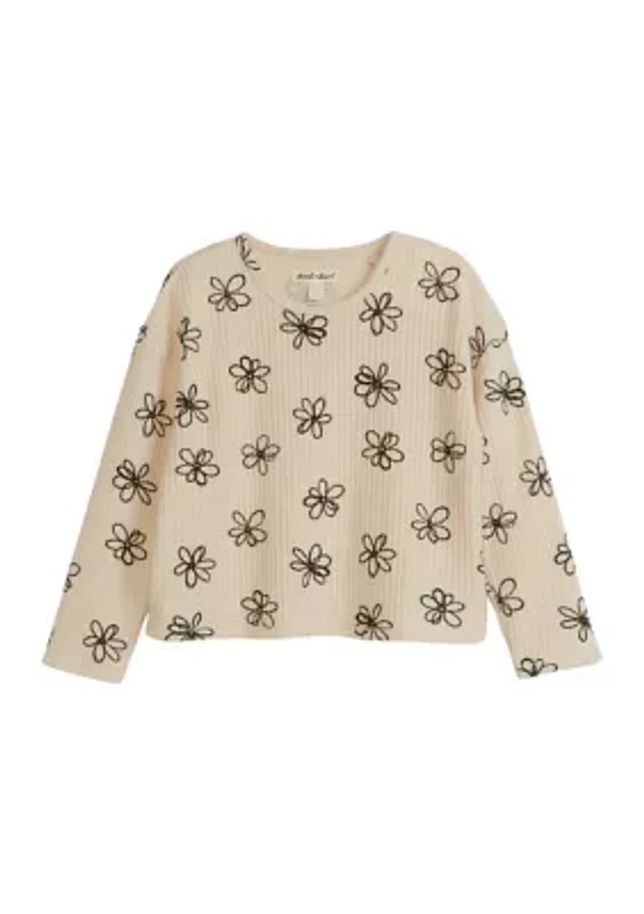 Girls 4-6x Relaxed Brushed Waffle Long Sleeve Top