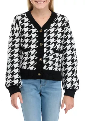 Girls 7-16 Houndstooth Knit Cardigan