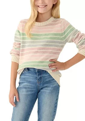 Girls 7-16 Striped Crew Neck Sweater