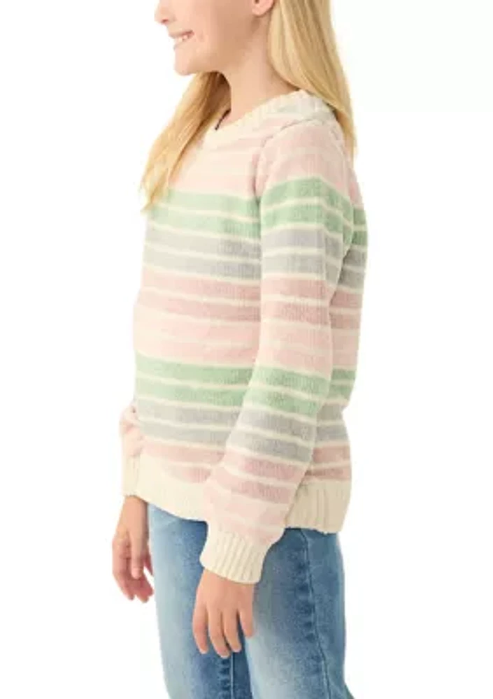 Girls 7-16 Striped Crew Neck Sweater