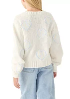 Girls 7-16 Ombré Flowers Crew Neck Sweater