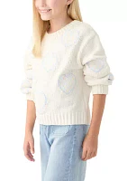 Girls 7-16 Ombré Flowers Crew Neck Sweater