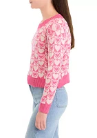 Girls 7-16 Groovy Heart Printed Sweater