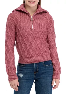 Girls 7-16 1/4 Zip Cable Knit Pullover