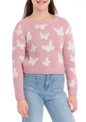 Girls 7-16 Butterfly Printed Sweater