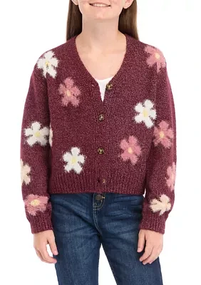 Girls 7-16 Flower Cardigan