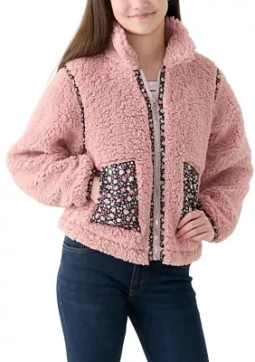 Girls 7-16 Sherpa Jacket with Printed Pockets