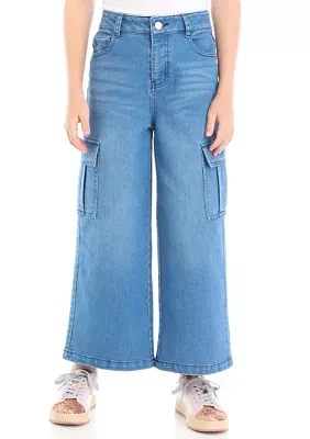 Girls 7-16 Wide Leg Denim Cargo Jeans