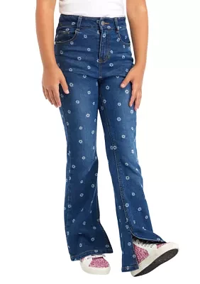 Girls 7-16 Denim Flare Jeans with Daisy Print