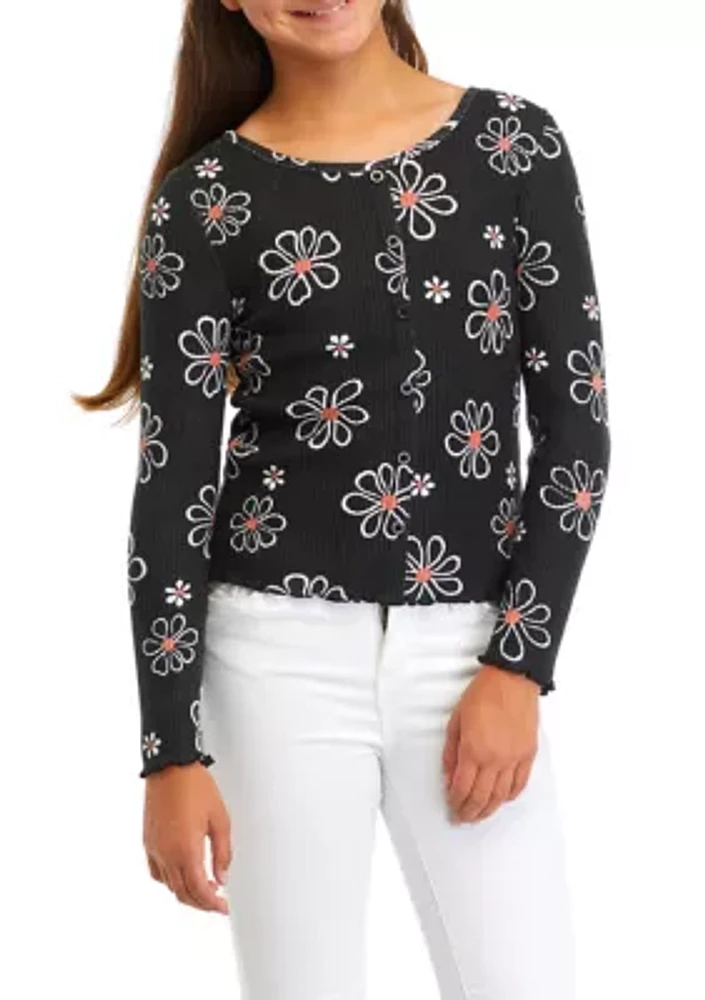 Girls 7-16 Printed Button Front Top