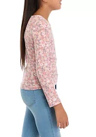 Girls 7-16 Floral Printed Seamless Waffle Knit Top