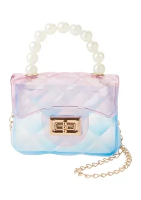 Girls Ombré Quilted Transparent Jelly Handbag with Faux Pearl Handle