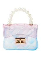 Girls Ombré Quilted Transparent Jelly Handbag with Faux Pearl Handle