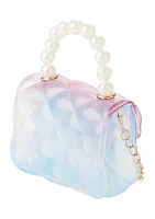 Girls Ombré Quilted Transparent Jelly Handbag with Faux Pearl Handle