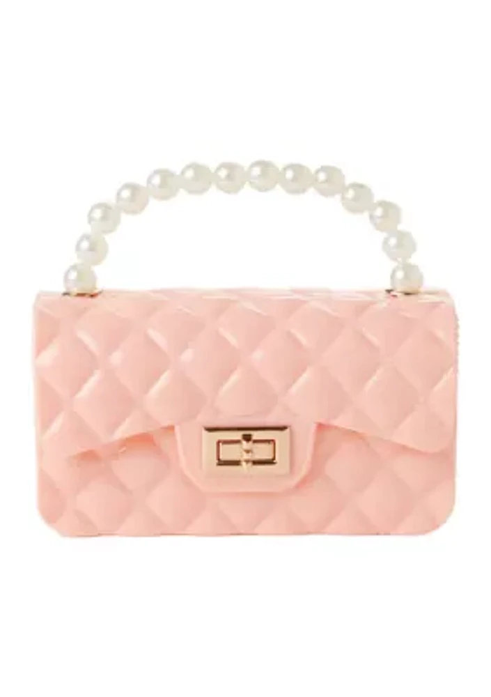 Quilted Texture Jelly Bag with Faux Pearl Handle 