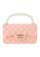 Quilted Texture Jelly Bag with Faux Pearl Handle 